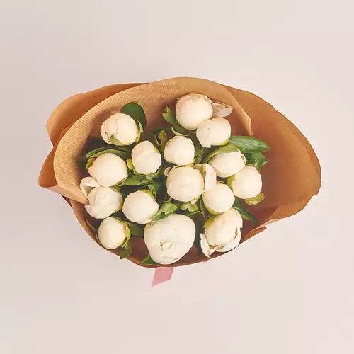 Product image Bouquet of 15 White Peonies, packaging: Сraft, vendor code: 2755