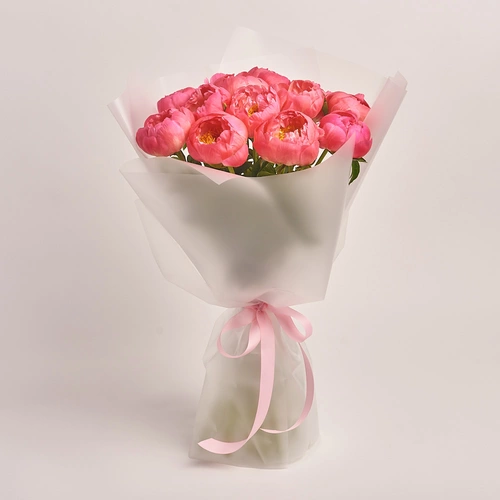 Product image Bouquet of 15 Coral Peonies, packaging: Transparent, vendor code: 2758