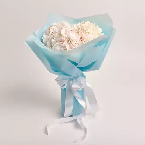 Product image Bouquet of 3 White Hydrangeas, packaging: Blue, vendor code: 2759