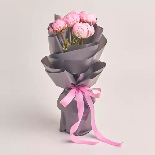 Product image Bouquet of 5 Pink Peonies, packaging: 
Graphite, vendor code: 2762