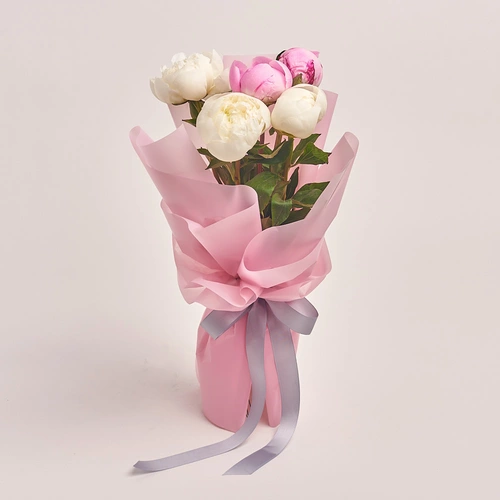 Product image Bouquet 5 Peonies Mix, packaging: Pink, vendor code: 2773