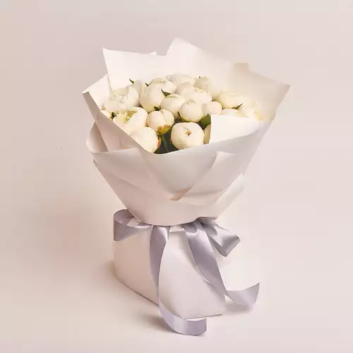 Product image Bouquet of 25 White Peonies, packaging: White, vendor code: 2776