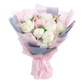 Bouquet of 15 White and Pink Peonies Mix 