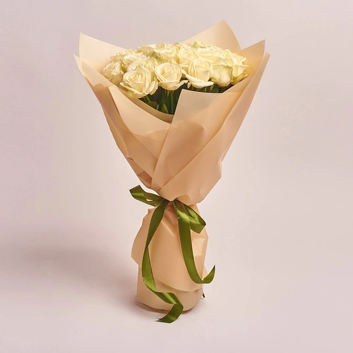 Product image Bouquet of 25 White Roses, packaging: Peach, vendor code: 2869