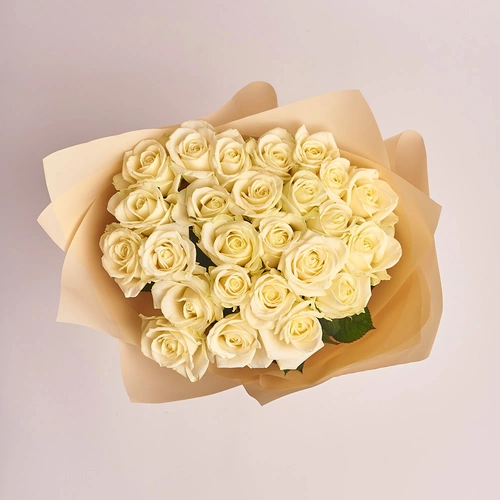Product image Bouquet of 25 White Roses, packaging: Peach, vendor code: 2869