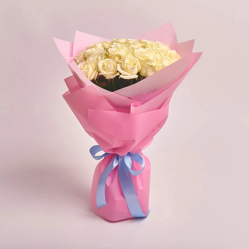 Product image Bouquet of 25 White Roses, packaging: Pink, vendor code: 2869