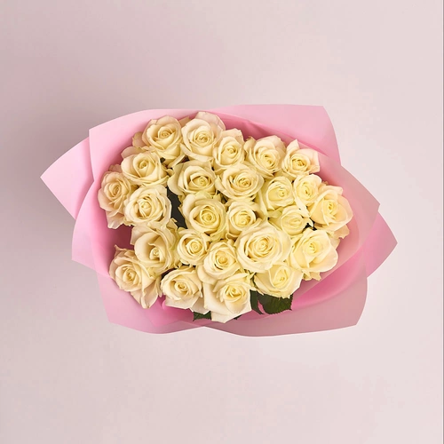 Product image Bouquet of 25 White Roses, packaging: Pink, vendor code: 2869