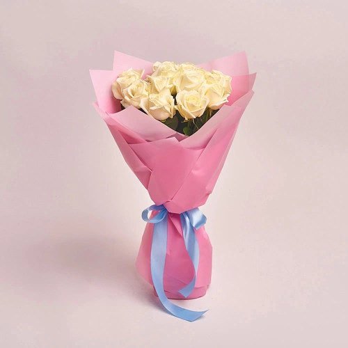 Product image Bouquet of 15 White Roses, packaging: Pink, vendor code: 2875