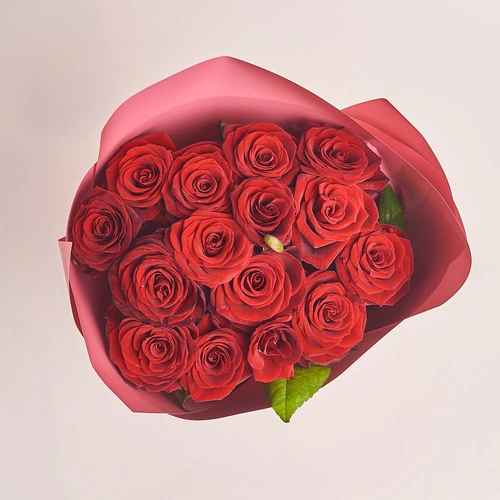 Product image Bouquet of 15 Red Roses Grand Prix, packaging: Coral, vendor code: 2876