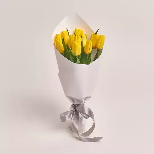 Product image Bouquet of 11 Yellow Tulips, packaging: White, vendor code: 2877