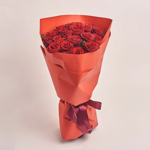 Product image Bouquet of 19 Red Roses Grand Prix, packaging: Red, vendor code: 2878