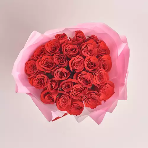 Product image Bouquet of 25 Red Roses in a delicate package, packaging: Pink, vendor code: 2879