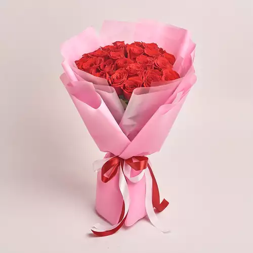 Product image Bouquet of 25 Red Roses in a delicate package, packaging: Pink, vendor code: 2879