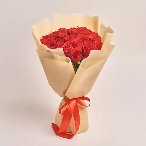 Product image Bouquet of 25 Red Roses in a peach package, packaging: Peach, vendor code: 2884