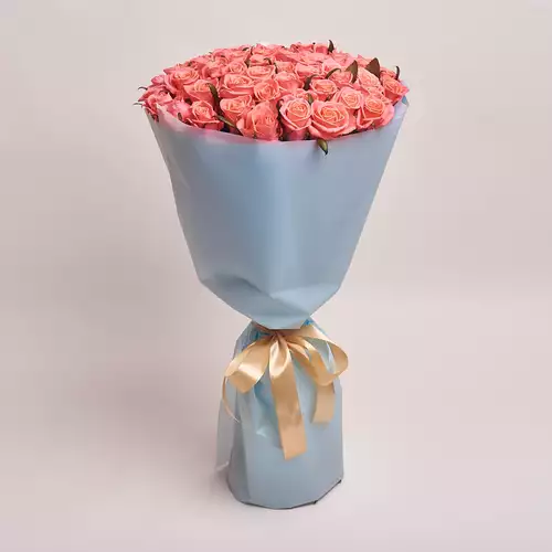 Product image Bouquet of 51 Coral Roses, packaging: Blue, vendor code: 2929