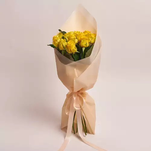 Product image Bouquet 15 Yellow roses, packaging: Peach, vendor code: 2944