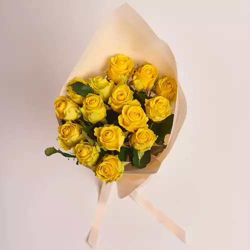 Product image Bouquet 15 Yellow roses, packaging: Peach, vendor code: 2944