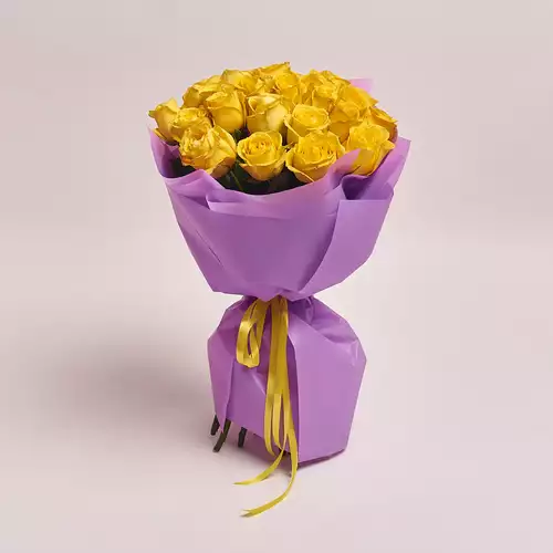 Product image Bouquet 25 Yellow roses, packaging: Purple, vendor code: 2945