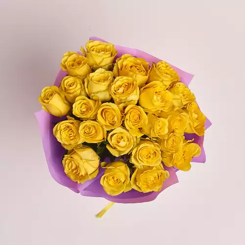 Product image Bouquet 25 Yellow roses, packaging: Purple, vendor code: 2945