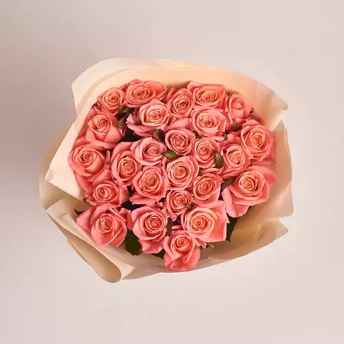 Product image Bouquet of 25 Coral Roses, packaging: Peach, vendor code: 2956