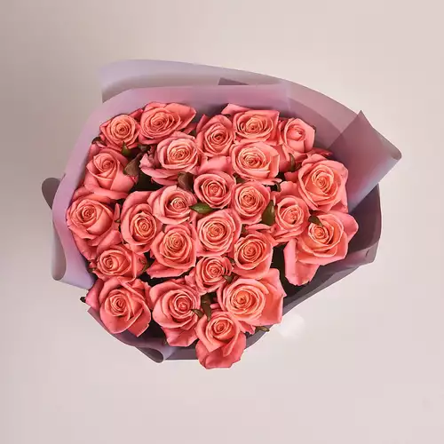 Product image Bouquet of 25 Coral Roses, packaging: Gray, vendor code: 2956