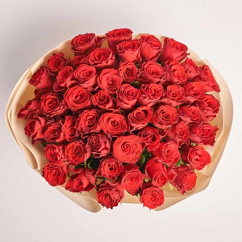 Product image Bouquet 51 Red Rose Rhodos, packaging: Kafin cream, SKU: 2958