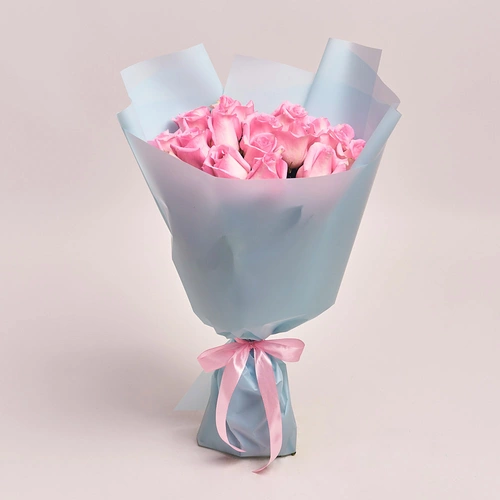 Product image Bouquet of 15 Pink Roses, packaging: Blue, vendor code: 2962