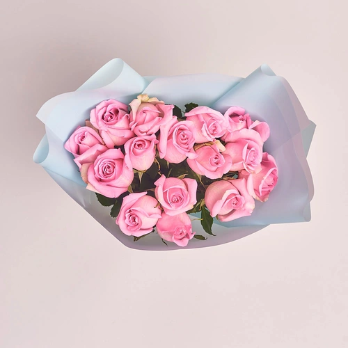 Product image Bouquet of 15 Pink Roses, packaging: Blue, vendor code: 2962