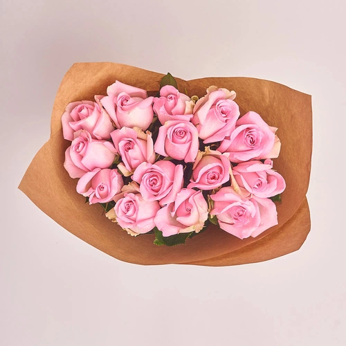 Product image Bouquet of 15 Pink Roses, packaging: Craft, SKU: 2962
