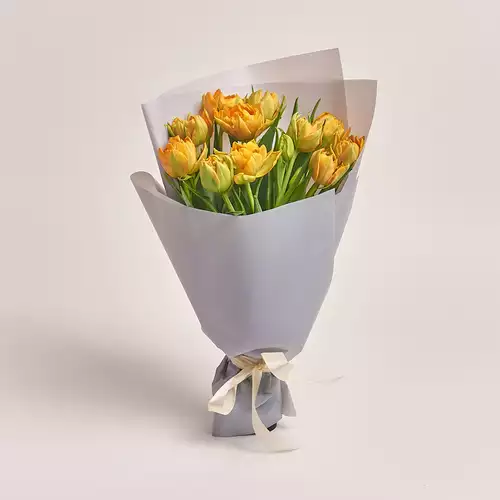 Product image Bouquet of 11 Orange peony tulips, packaging: Gray, vendor code: 2970