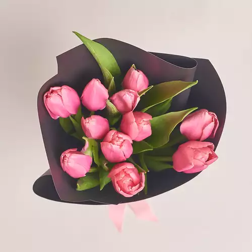 Product image Bouquet of 11 Pink tulips, packaging: 
Graphite, vendor code: 2972