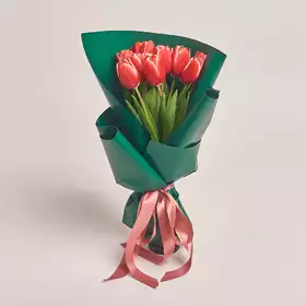 Букет 11 Червоно-білих тюльпанів