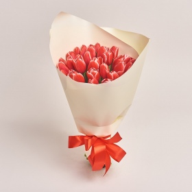 Букет 35 Красно-белых тюльпанов