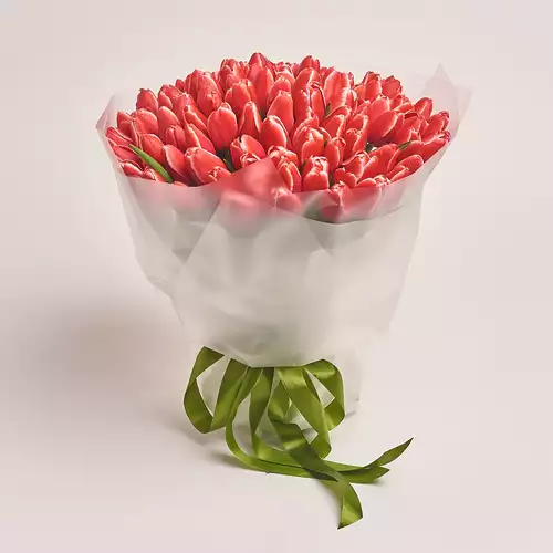 Product image Bouquet of 101 Red-white Tulips, packaging: Transparent, vendor code: 2980