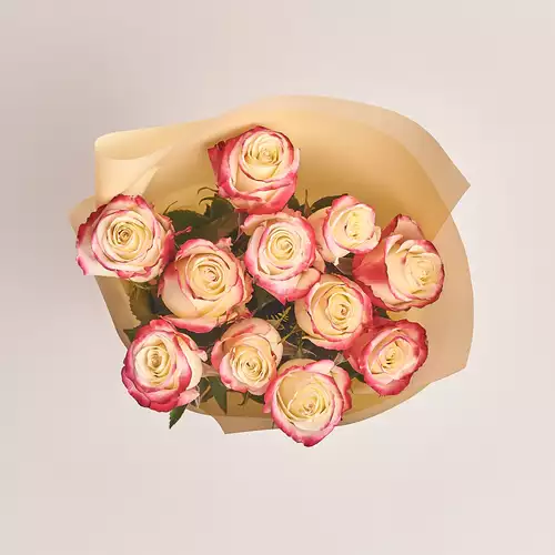 Product image Bouquet of 11 White-pink roses, packaging: Peach, vendor code: 2981