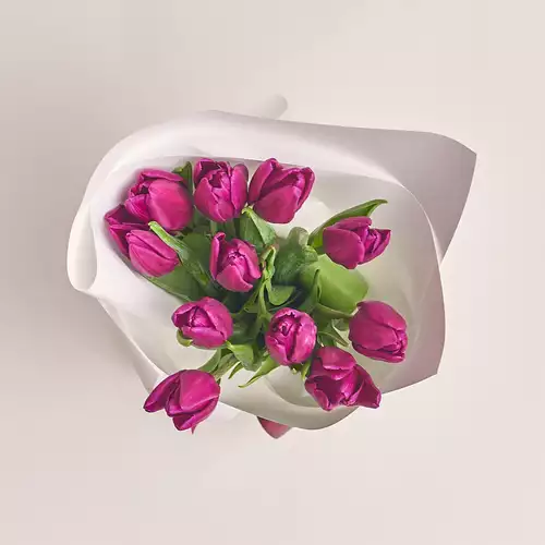 Product image Bouquet of 11 Purple Tulips, packaging: White, vendor code: 2982