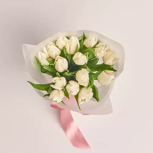 Product image Bouquet of 15 White Tulips, packaging: Transparent, vendor code: 2987