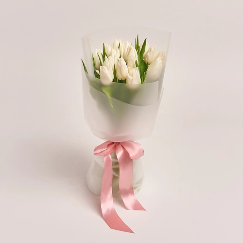 Product image Bouquet of 15 White Tulips, packaging: Transparent, vendor code: 2987