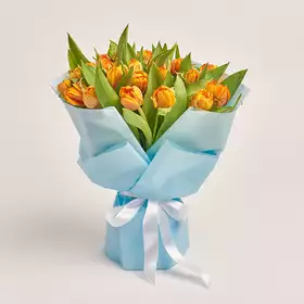 Букет 25 Оранжевых пионовидных тюльпанов