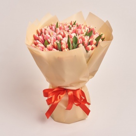 Букет 101 Розово-белый тюльпан