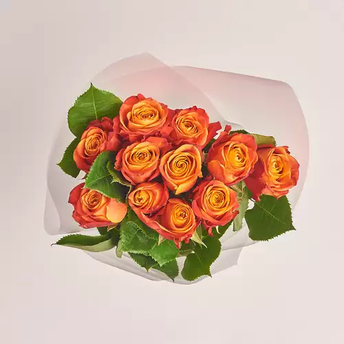 Product image Bouquet of 11 Orange roses, packaging: Transparent, vendor code: 2997