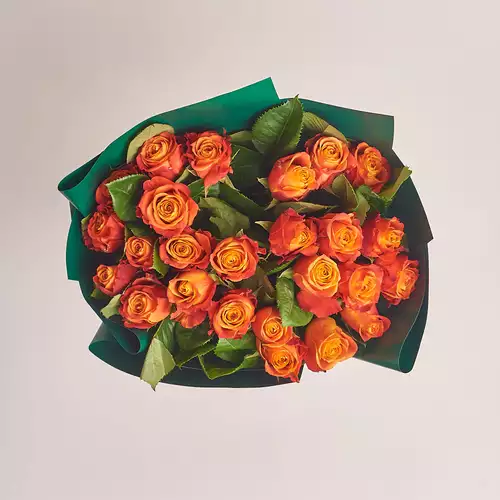 Product image Bouquet of 25 Orange Roses, packaging: Green, vendor code: 2999