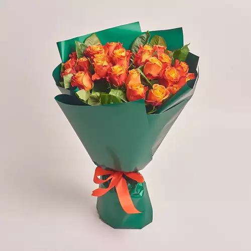 Product image Bouquet of 25 Orange Roses, packaging: Green, vendor code: 2999