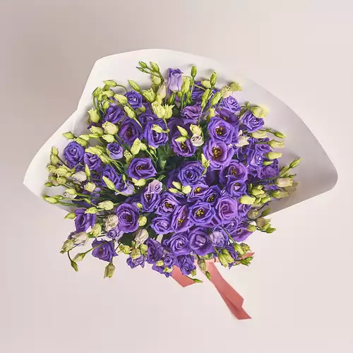 Product image Bouquet 25 Purple Eustoma, packaging: White, vendor code: 3002