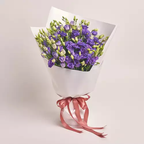 Product image Bouquet 25 Purple Eustoma, packaging: White, vendor code: 3002