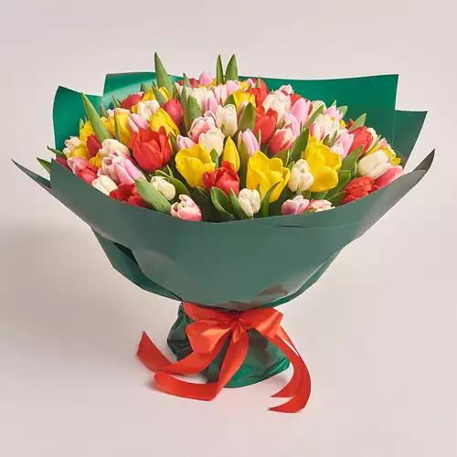 Product image Bouquet of 101 Tulips mix, packaging: Green, vendor code: 3004