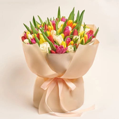 Product image Bouquet of 101 Tulips Мix, packaging: Peach, vendor code: 3004