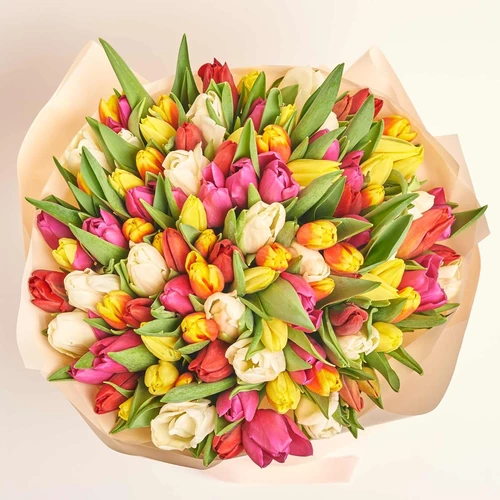 Product image Bouquet of 101 Tulips Мix, packaging: Peach, vendor code: 3004
