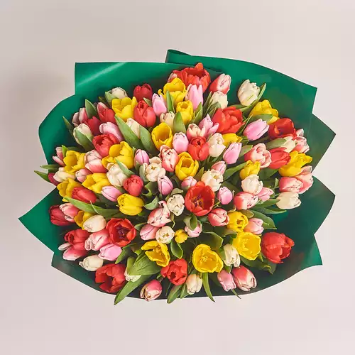 Product image Bouquet of 101 Tulips mix, packaging: Green, vendor code: 3004