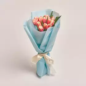 Букет 15 Розово-белых тюльпанов